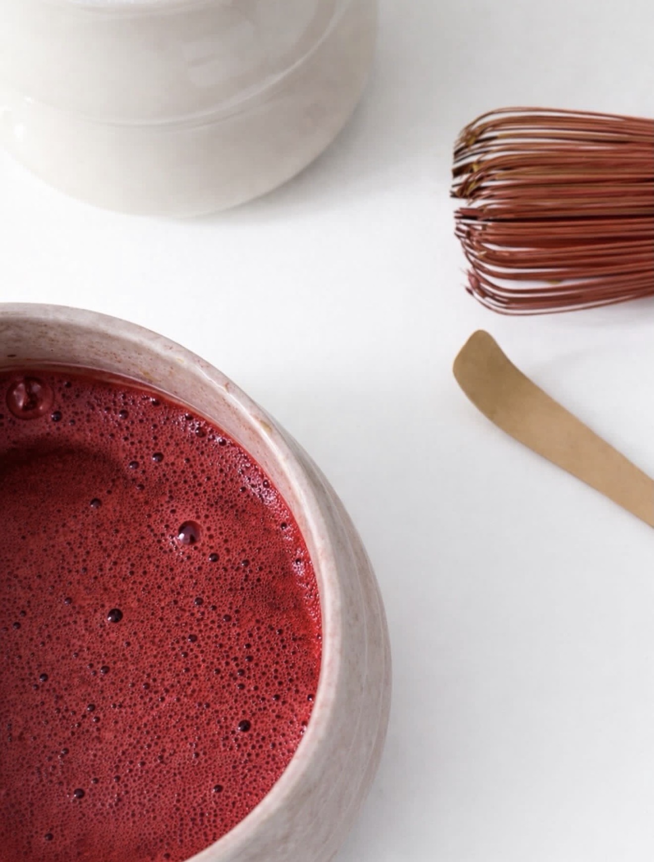 A finished bowl of whisked AUNO hibiscus